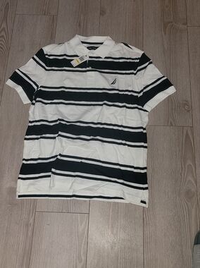 Nautica White & Navy Striped Polo Shirt